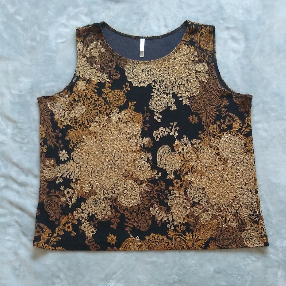White Stag Black Floral Tank Top With Gold Detailing